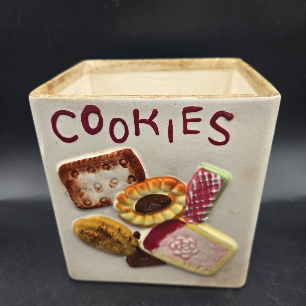 Vtg Fred Roberts Cookies All Over Cookie Jar Base Only NO LID Square Japan 1950s